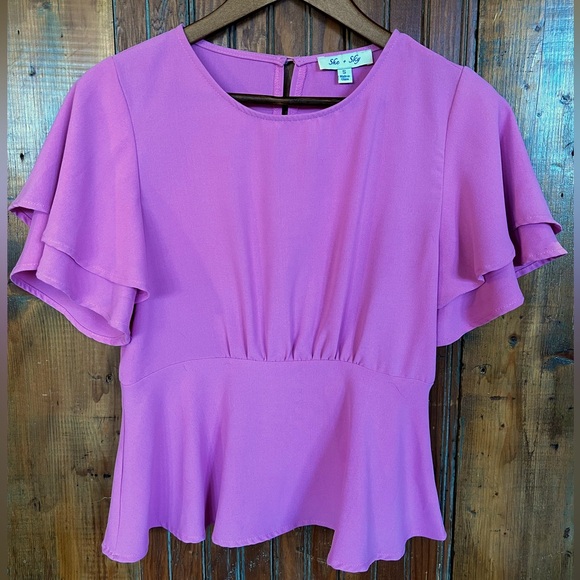 She + Sky Tops - She & Sky Bubblegum Pink Vintage Inspired Blouse Size S